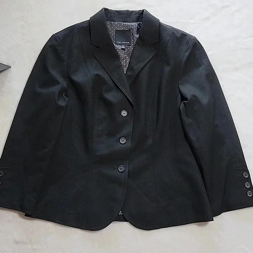 The Limited‎ Womens Black Three Button Blazer Jacket Polka Dot Lining Size 10
